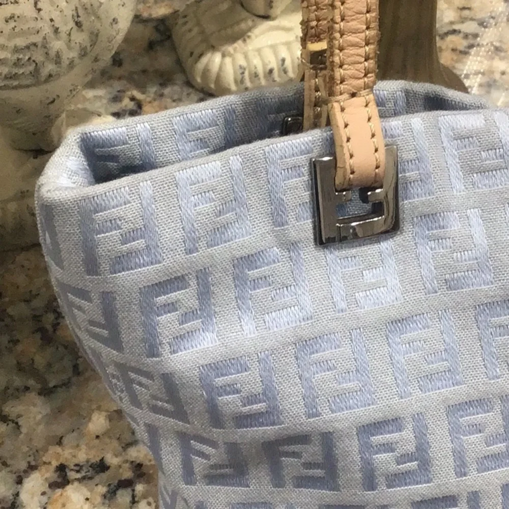 Fendi Handbag Tote Light Blue Oyster Cloth Canvas $1200 - Picture 5 of 11